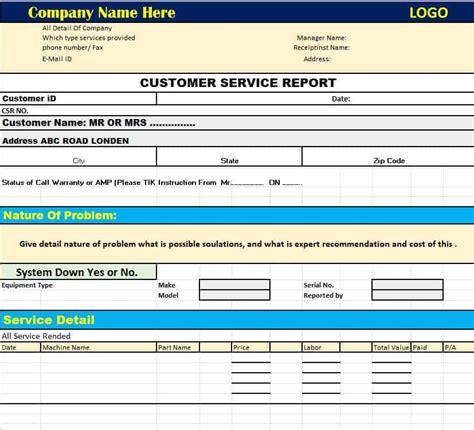 technical service report template excel